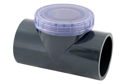 Terugslapsklep ''T'' doorzichtig deksel PN10 63 mm