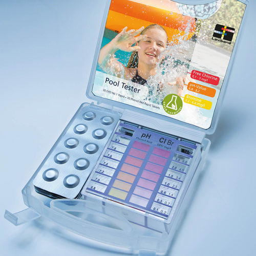 Mini zwembadtester voor chloor, LR/broom/pH in een mini-etui